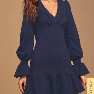 Lulus Navy Ruffled Dress